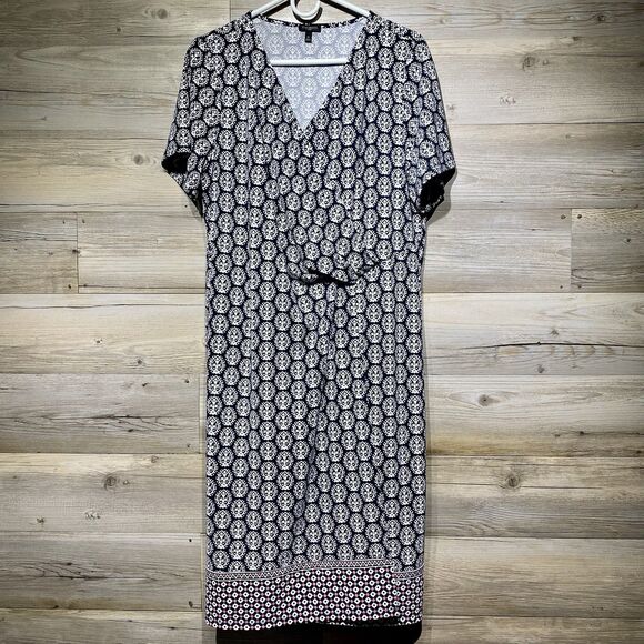 Talbots Faux Wrap Dress Womens Plus 1X Geometric Print Knee Length Stretch Knit - Picture 1 of 8